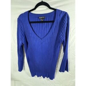 INC International Concepts woman's blue ribbed V-neck sweater Size 1X